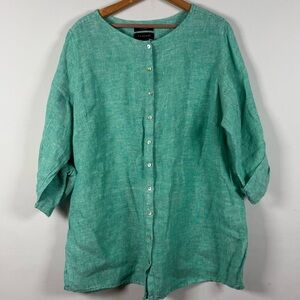 Tahari Mint Green Button-Down Linen Top
